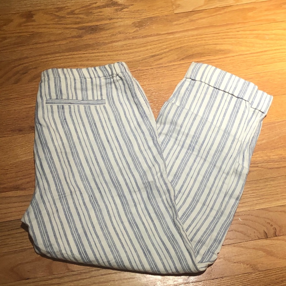 joie linen pants with blue and white stripes